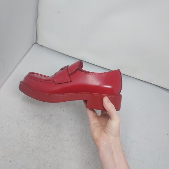 Prada Red Chocolate Brushed Leather Loafer - Picture 5 of 12